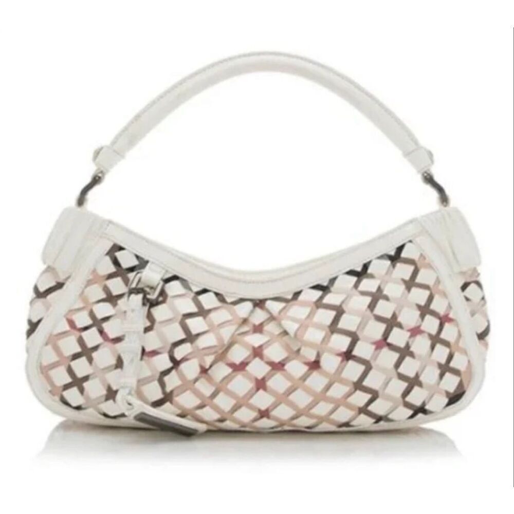 Burberry House Nova Check woven white patent leather purse bag